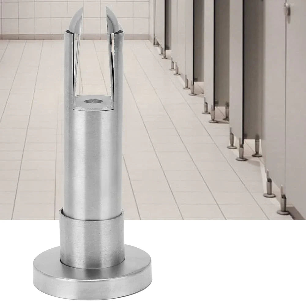 stainless steel door stop for public bathroom stall on tiled floor