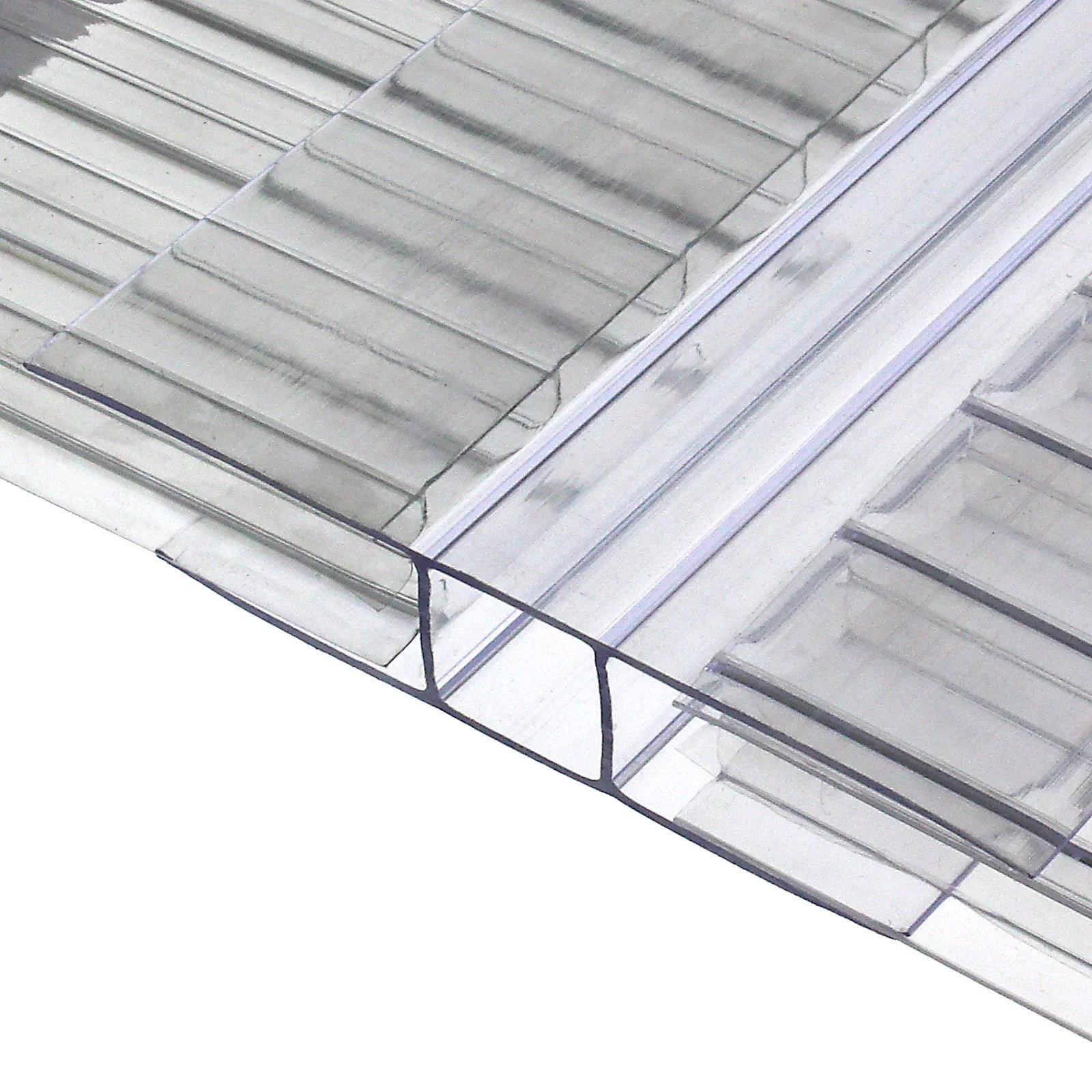 Clear polycarbonate H-section profile for joining multiwall panels, construction use