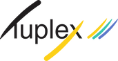 Modern logo with stylized black, yellow, turquoise, and blue brush strokes