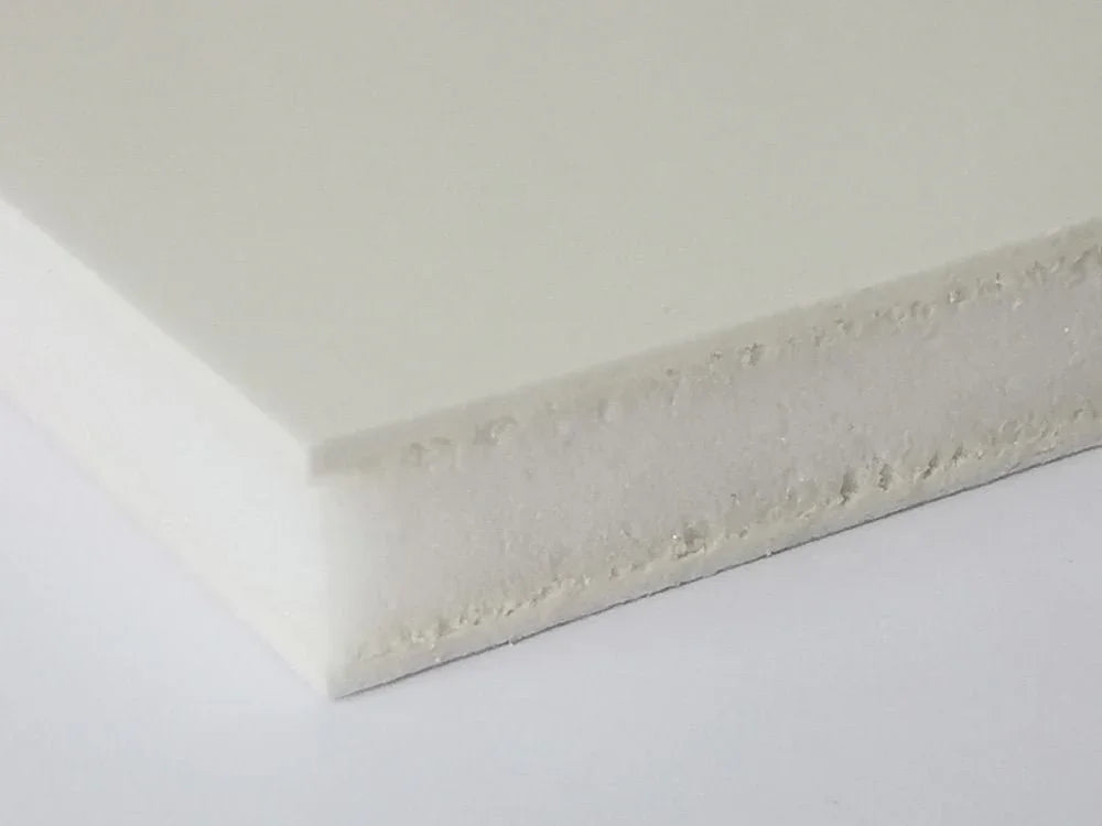 Close-up of white PVC foam board, smooth surface, for advertising and construction use
